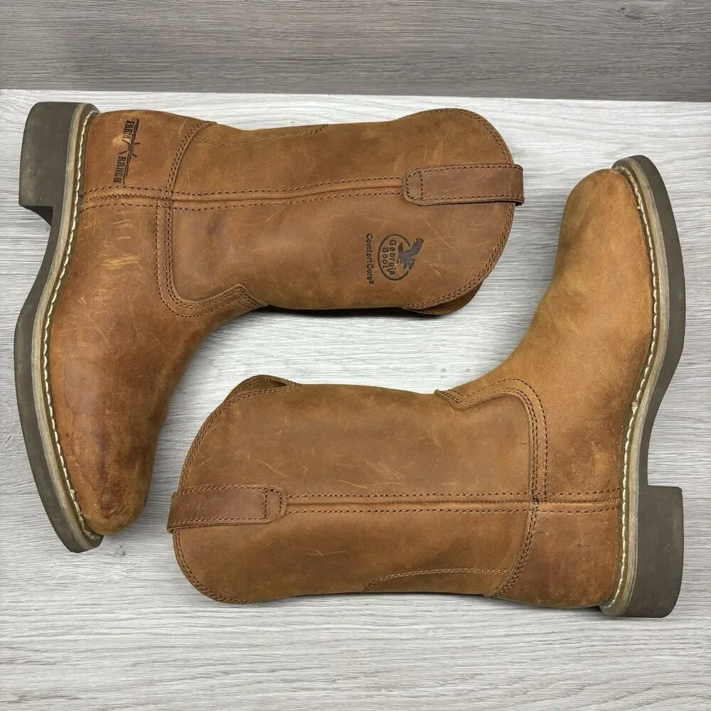 GEORGIA BOOT Wellington Western Boots Mens 7.5 D Brown Leather Farm Ranch G5814